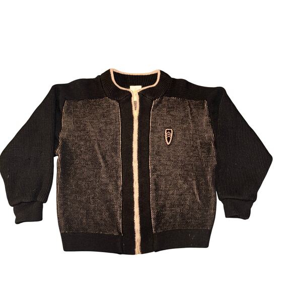 VTG 60s Penguin Seattle Knitting Mills Wool Cardigan Medium Black Zip Front USA